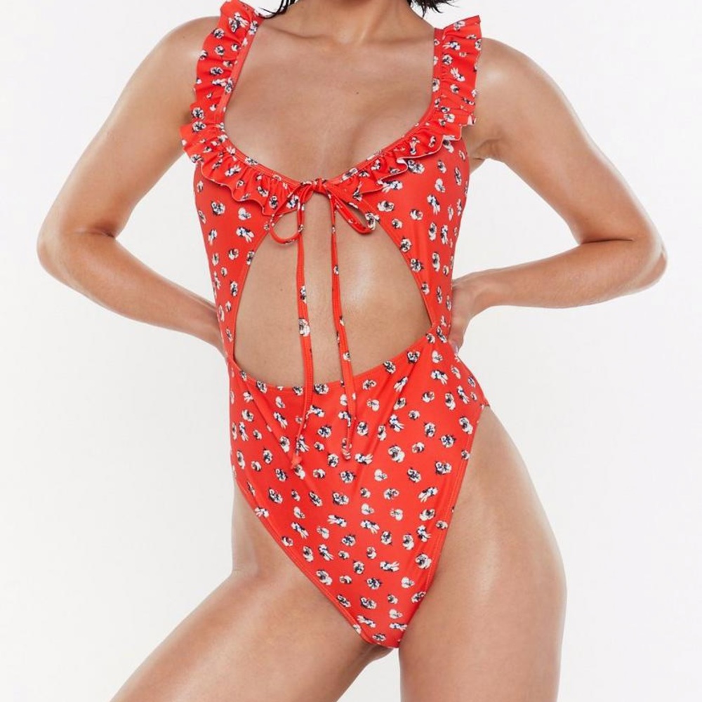 Nasty Gal Floral Tie Front Swimsuit